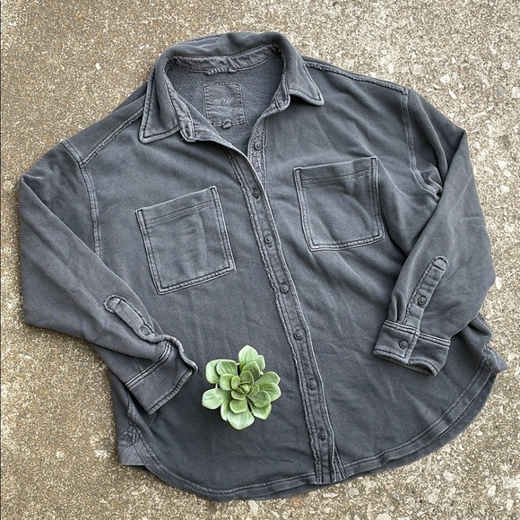 aerie Tops - Aerie | Oversized Gray Button Down 2 Pocket Trucker Shirt